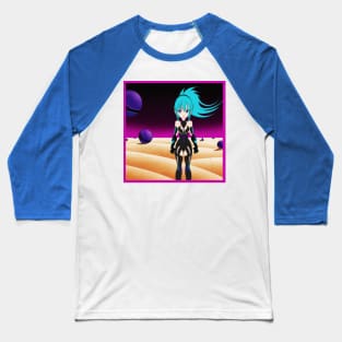 Anime Girl Standing on Alien Planet Baseball T-Shirt